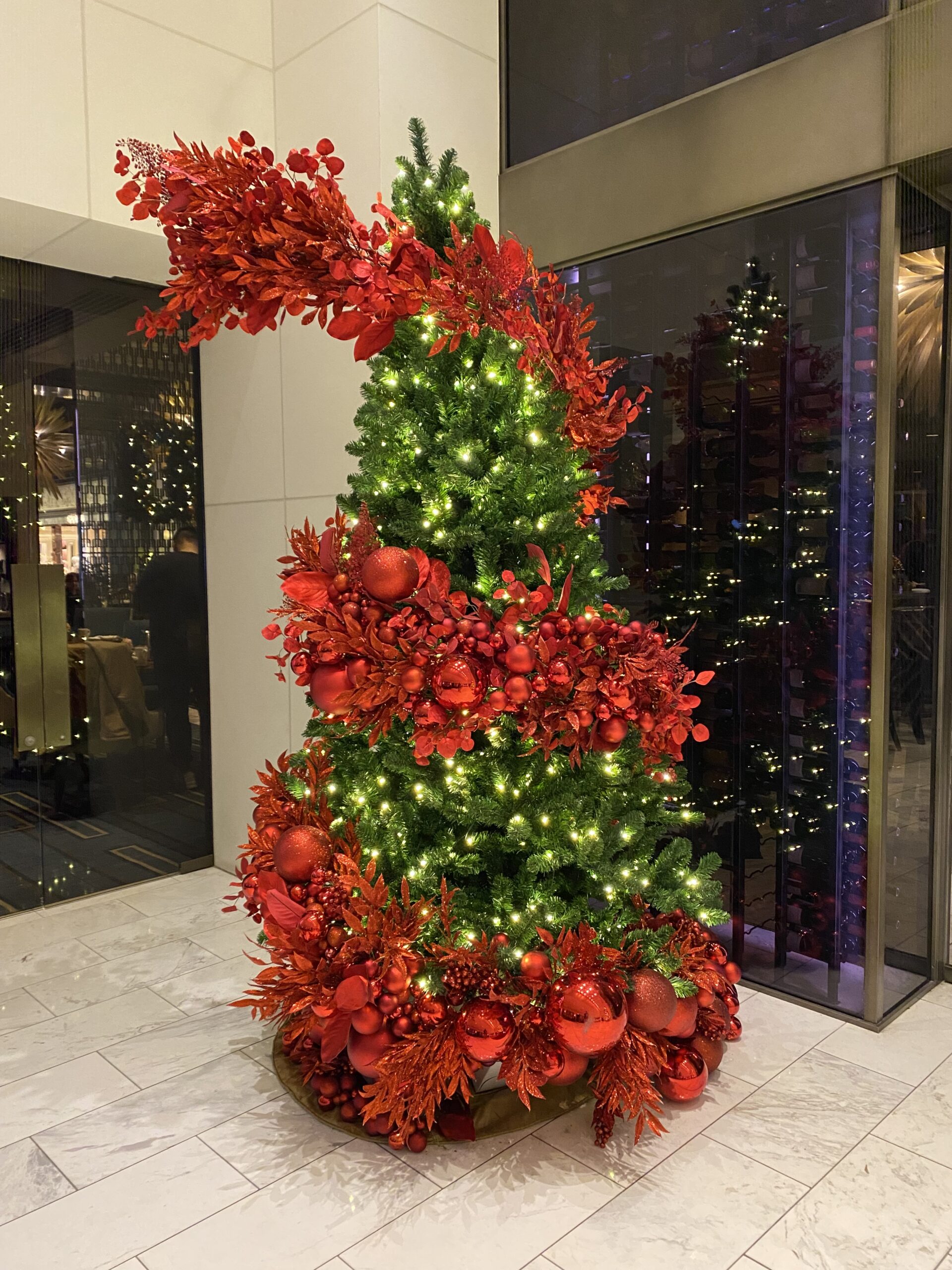 A tree decorated for Christmas